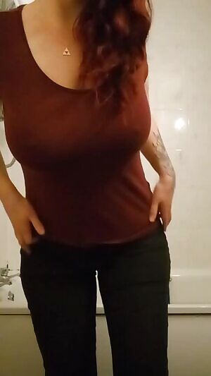 Soft squishy titty drop. Wearing causal, everyday jeans and t-shirt. Maybe you'll pass me on the street! 😉