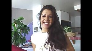 Cute spanish whore joking and having a good time while having her pussy ate behind the scenes