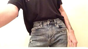 Flopping out of fishnet briefs