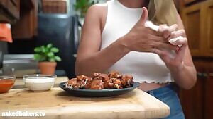 Eating wings and dropping tits.