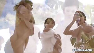 Hitomi oiled tits with friends