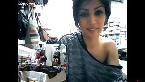 Arab girl masturbates in a store. Buyers walk around amateur iran persian